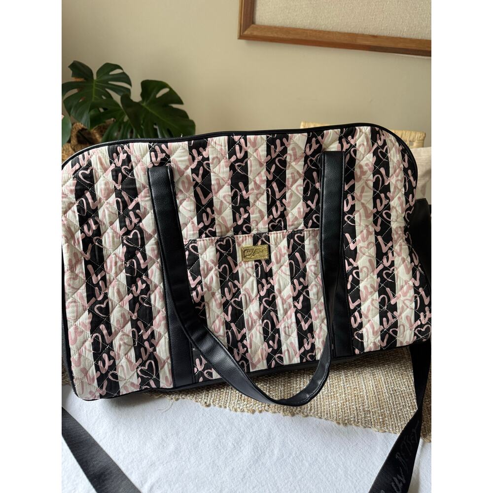 Luv Betsey quilted Pink Black & White Weekender Duffle Bag